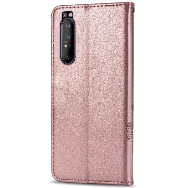 Klavertje Bloemen Bookcase Sony Xperia 1 II - Rosé Goud