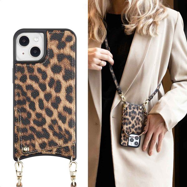 Selencia Nova Backcover met koord en pashouder iPhone 13 - Leopard