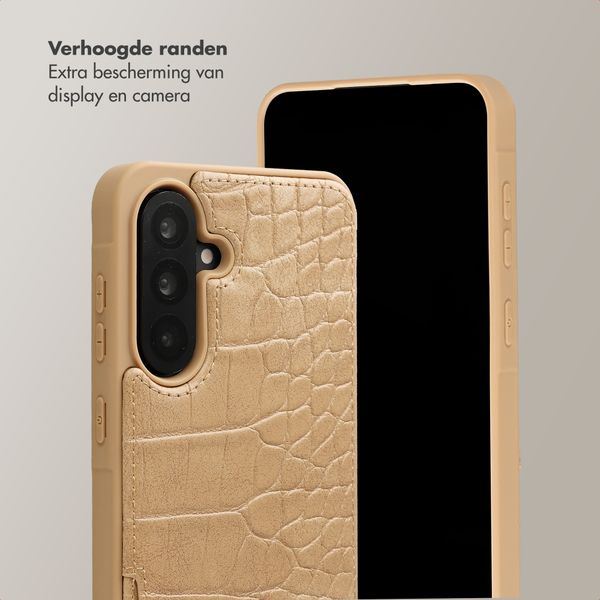 Selencia Nova Croco Telefoonhoes met Koord en Pashouder Samsung Galaxy A36 - Toasted Almond