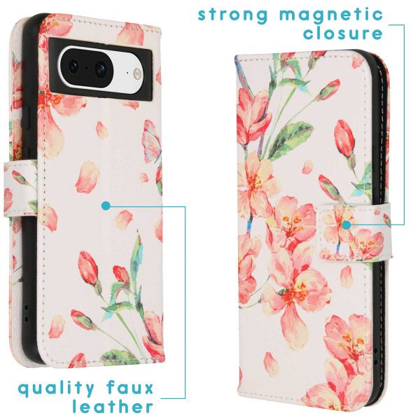imoshion Design Softcase Bookcase Google Pixel 8 - Blossom Watercolor White