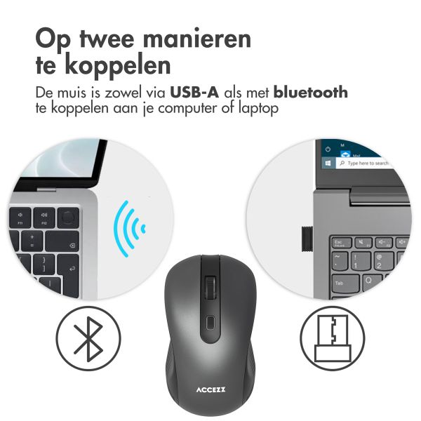 Accezz Draadloze muis - Bluetooth / USB-A adapter - Grijs