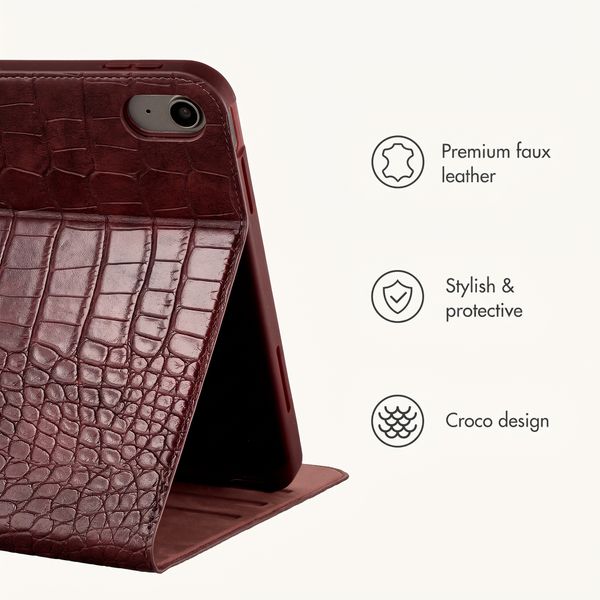 Selencia Croco Bookcase Apple iPad Air 11 inch (2026) M4 / (2025) M3 / (2024) M2 / Air 5 (2022) / Air 4 (2020) - Burgundy