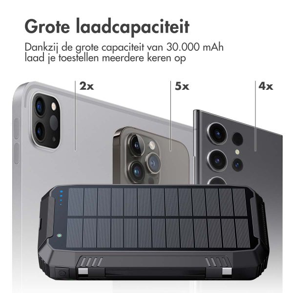 imoshion Solar Powerbank - Draadloze powerbank op zonne-energie - Quick Charge en Power Delivery - 30.000 mAh - Zwart