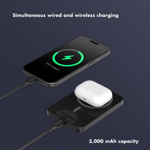 Selencia Vivid Powerbank 5,000 mAh - Wireless Powerbank - MagSafe and Qi - Black / Chic Marble Black