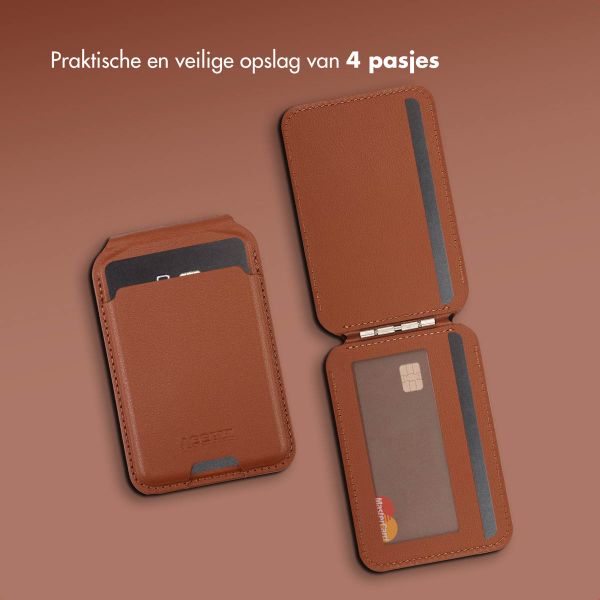 Accezz Leren Wallet met standaard - Geschikt voor MagSafe en Qi2 - Sienna Brown