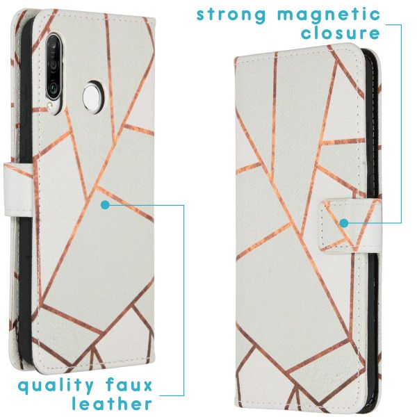 imoshion Design Softcase Bookcase Huawei P30 Lite - White Graphic