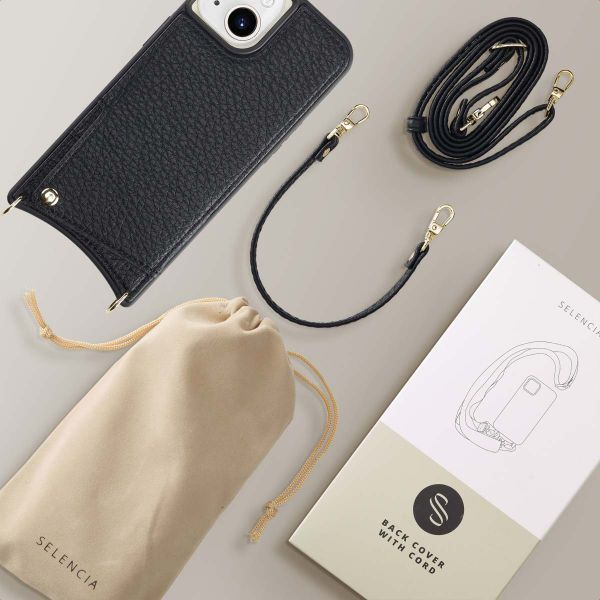 Selencia Nova Phone Case with Cord and Card Holder Apple iPhone 15 - Black