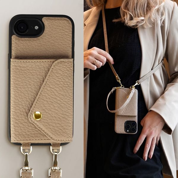 Selencia Sera Phone Case with Cord and Envelope Card Holder Apple iPhone 17e / 16e - Taupe