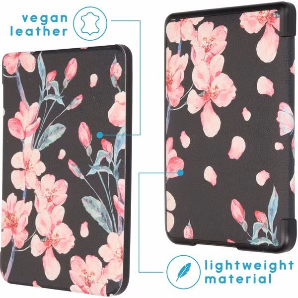 imoshion Design Slim Hard Case Bookcase Kobo Clara HD - Blossom Watercolor Black