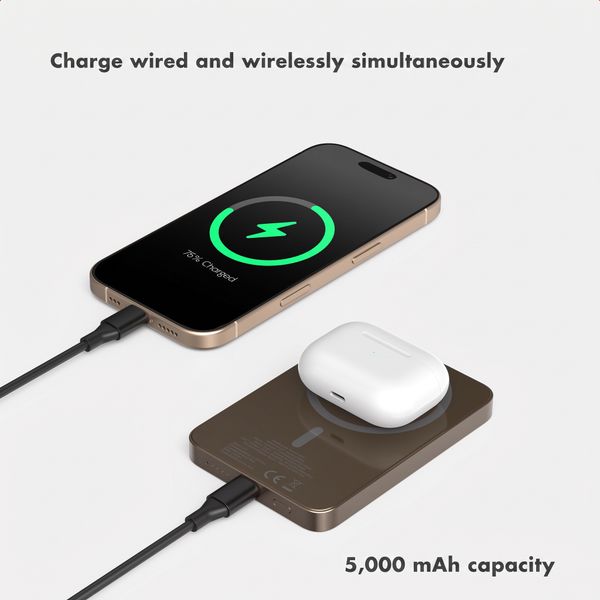 Selencia Vivid Powerbank 5,000 mAh - Wireless Powerbank - Compatible with MagSafe and Qi - Desert Gold / Wavy Swirl Pink Plum