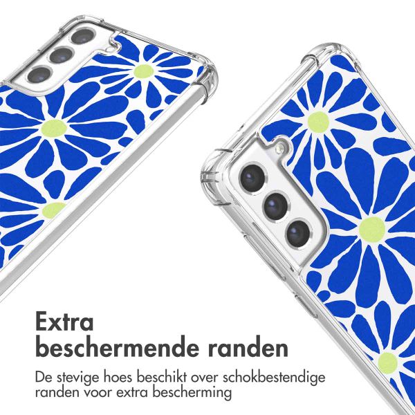 imoshion Design hoesje met koord Samsung Galaxy S21 FE - Cobalt Blue Flowers Connect