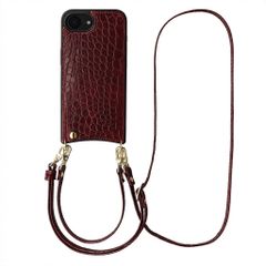 Selencia Nova Croco Phone Case with Cord and Card Holder Apple iPhone 17e / 16e - Choco Brown