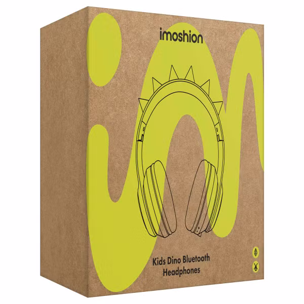 imoshion Kids Dino Bluetooth Headphones - Kinder koptelefoon met decibelbegrenzer - Draadloze koptelefoon + AUX kabel - Petrol Green / Orange