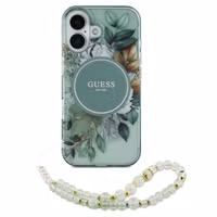 Guess MagSafe IML Flowers Case met beads strap Apple iPhone 16 - Green