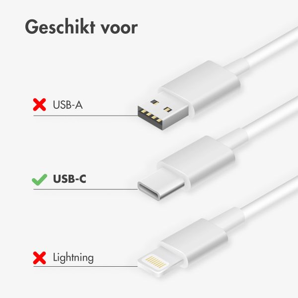 imoshion Oplader - USB-C en USB aansluiting - Power Delivery - 20 Watt + USB-C naar USB-C kabel - 2 meter - Wit