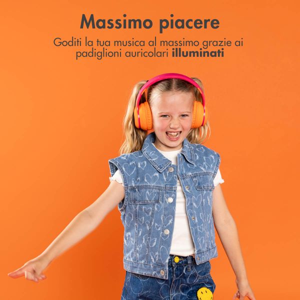 imoshion Draadloze Kinderkoptelefoon LED Light - Decibelbegrenzer - Met AUX kabel - Hot Pink / Apricot Orange Crush