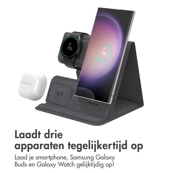 imoshion 3-in-1 Opvouwbare draadloze oplader Samsung - Galaxy smartphone / Galaxy Buds / Galaxy Watch - Grijs