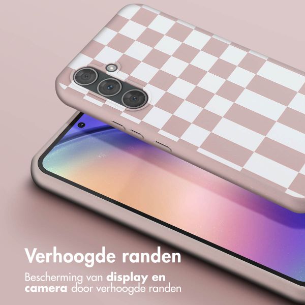 Selencia Siliconen design hoesje met afneembaar koord Samsung Galaxy A54 (5G) - Irregular Check Sand Pink