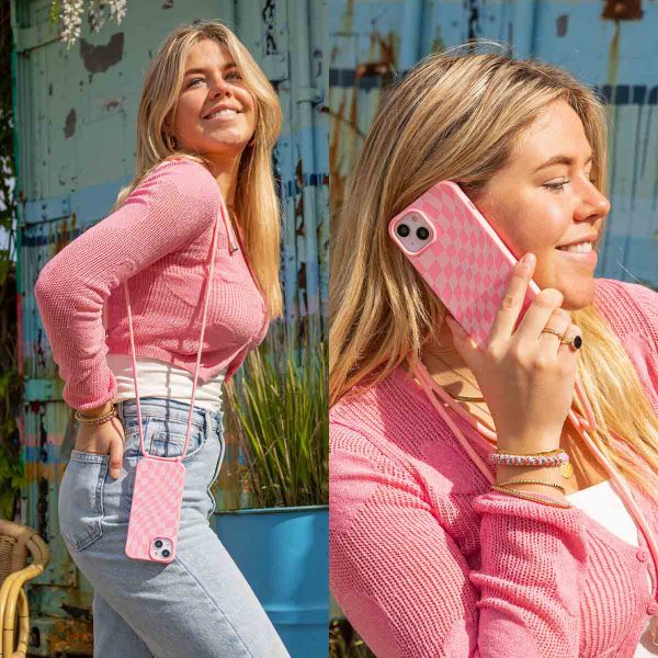 imoshion Siliconen design hoesje met koord Apple iPhone 15 Plus - Retro Pink