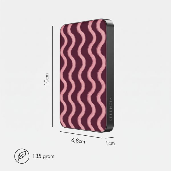 Selencia Vivid Powerbank 5.000 mAh - Draadloze Powerbank - MagSafe en Qi - Black / Wavy Baby Burgundy
