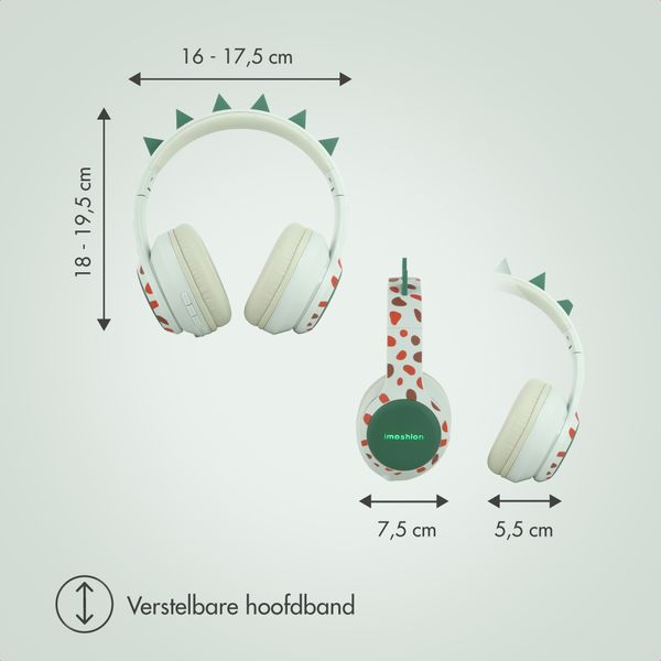 imoshion Draadloze Kinderkoptelefoon Dino - Decibelbegrenzer - Met AUX kabel - Brown / Orange