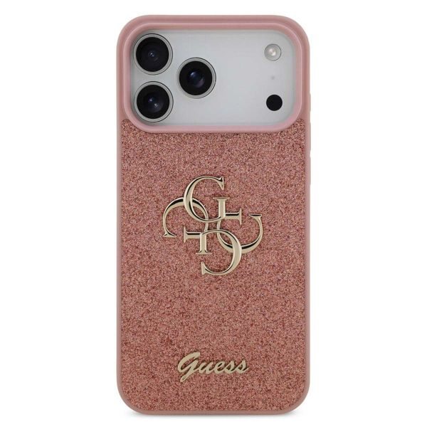 Guess 4G Metal Logo Glitter Backcover Apple iPhone 17 Pro Max - Roze