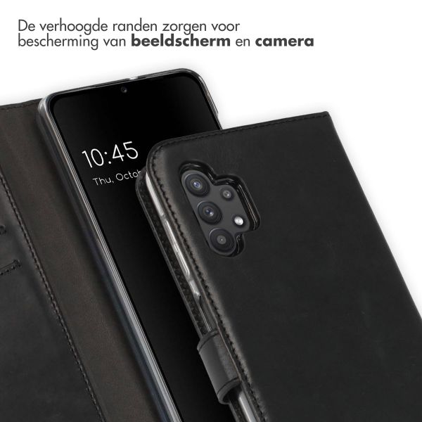 Selencia Echt Lederen Bookcase Samsung Galaxy A32 (5G) - Zwart