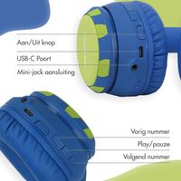 imoshion Draadloze Kinderkoptelefoon Dino LED Light - Decibelbegrenzer - Met AUX kabel - Cobalt Blue / Lime