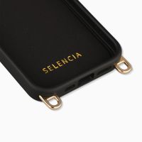 Selencia Rivièra MagSafe Backcover met afneembare haakjes voor de Apple iPhone 17e / 16e - Velvet Black + Sleek Chain Polskoord - Gold