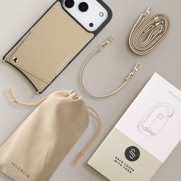 Selencia Nova Phone Case with Cord and Card Holder Apple iPhone 17 Pro - Beige
