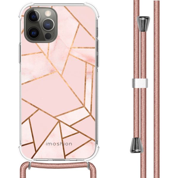 imoshion Design hoesje met koord iPhone 12 (Pro) - Grafisch Koper - Roze / Goud