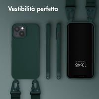 Selencia Siliconen hoesje met afneembaar koord Apple iPhone 15 - Donkergroen