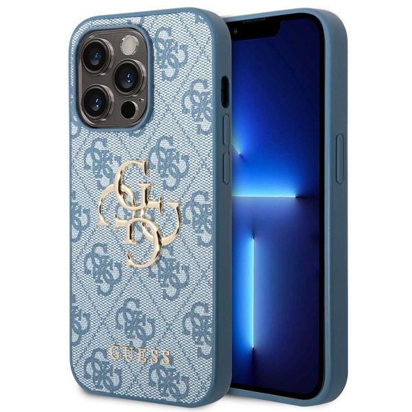 Guess 4G Metal Logo Backcover iPhone 14 Pro Max - Blauw