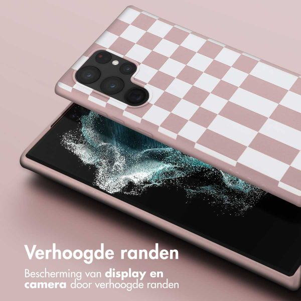 Selencia Siliconen design hoesje met afneembaar koord Samsung Galaxy S22 Ultra - Irregular Check Sand Pink