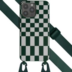 Selencia Siliconen design hoesje met afneembaar koord Apple iPhone 15 Pro Max - Irregular Check Green