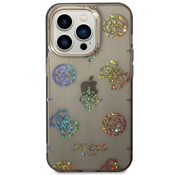 Guess Peony Glitter Backcover iPhone 14 Pro - Zwart