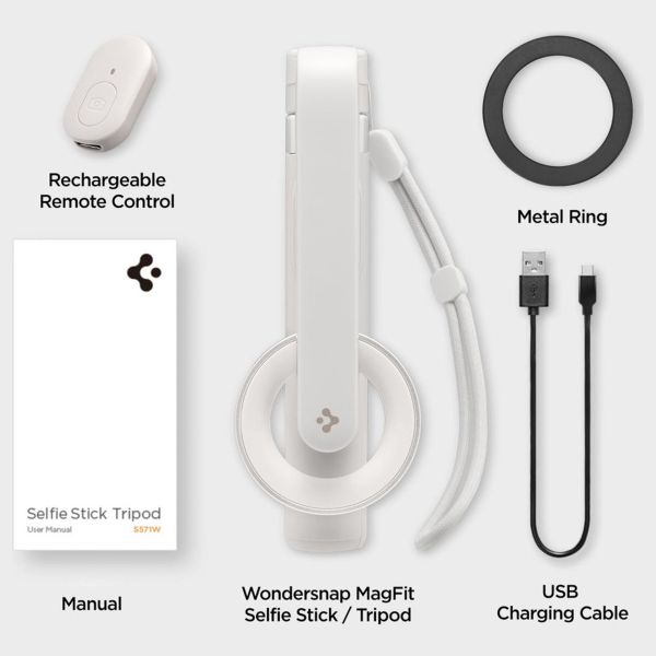 Spigen MagSafe Tripod Selfie Stick - met afstandsbediening - Universeel - 74CM - Dune Beige