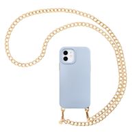 Selencia Rivièra MagSafe Backcover met afneembare haakjes voor de Apple iPhone 12 / 12 Pro - Powder Blue + Bold Chain (130 cm) - Gold