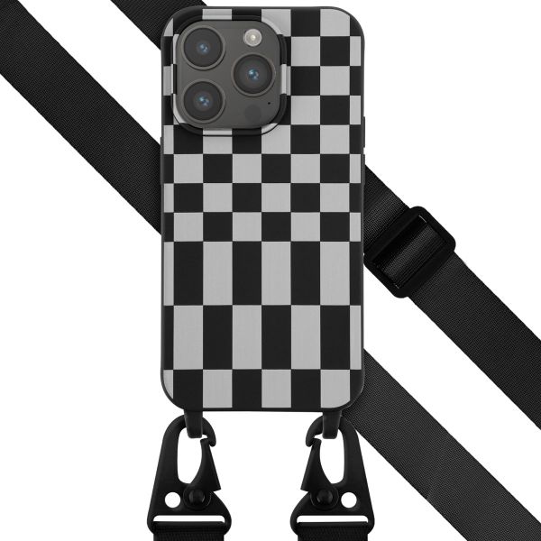 Selencia Siliconen design hoesje met afneembaar koord iPhone 14 Pro - Irregular Check Black