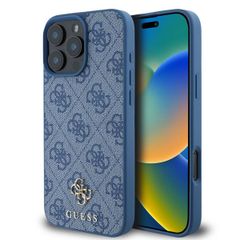 Guess 4G Metal Logo Backcover MagSafe iPhone 16 Pro - Blauw