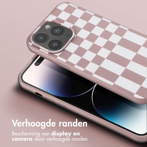 Selencia Siliconen design hoesje met afneembaar koord Apple iPhone 14 Pro Max - Irregular Check Sand Pink