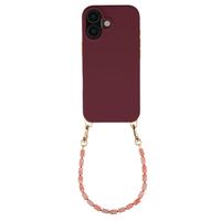 Selencia Rivièra MagSafe Backcover met afneembare haakjes voor de Apple iPhone 17 - Bold Burgundy + Sorbet Pop Polskoord - Pink