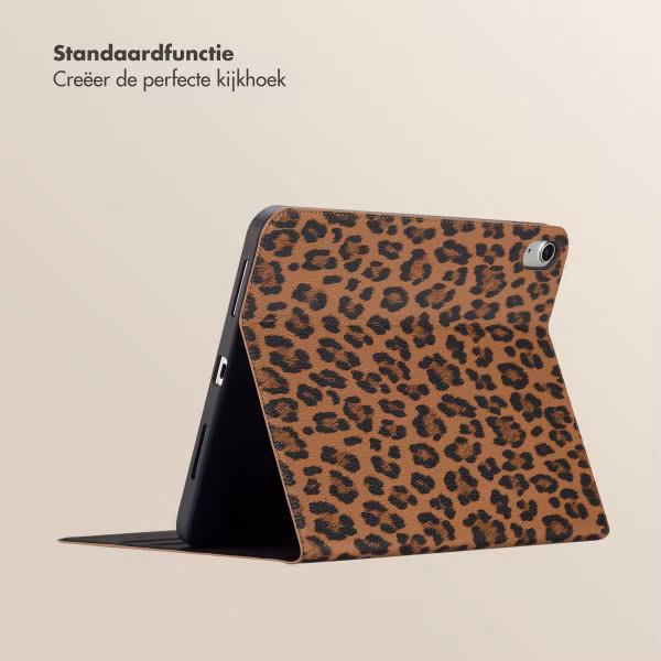 Selencia Sabi Bookcase met panterprint Apple iPad 11 (2025) 11 inch A16 / iPad 10 (2022) 10.9 inch - Mocha Brown