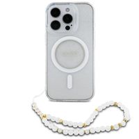 Guess MagSafe IML Glitter Case met beads strap Apple iPhone 16 Pro - Transparent