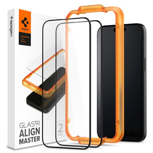 Spigen AlignMaster Full Screenprotector 2 Pack iPhone 15 - Zwart