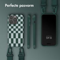 Selencia Siliconen design hoesje met afneembaar koord Apple iPhone 14 Pro - Irregular Check Green