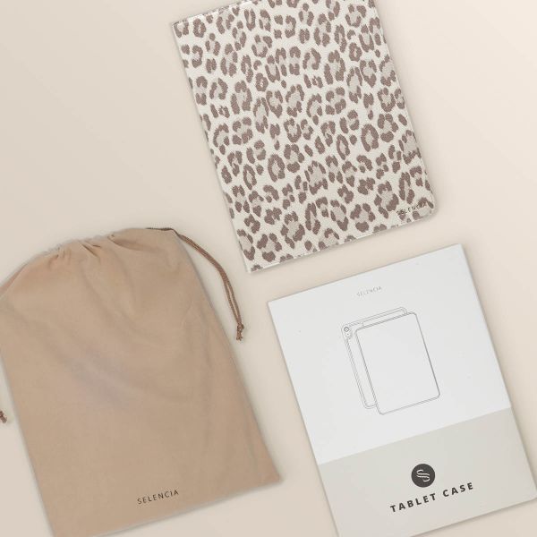 Selencia Sabi Bookcase with Leopard Print Apple iPad Air 11 inch (2026) M4 / (2025) M3 / (2024) M2 / Air 5 (2022) / Air 4 (2020) - Soft Ivory