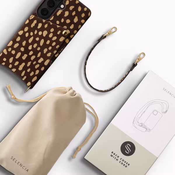 Selencia Nova Real Leather Backcover met Koord en Pashouder Samsung Galaxy S25 - Fawn Chic