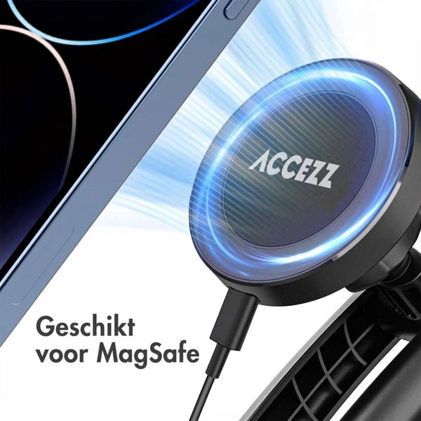 Accezz Telefoonhouder auto met MagSafe - Draadloze oplader - Dashboard en voorruit - Zwart
