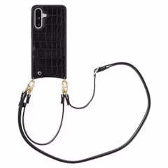 Selencia Nova Croco Telefoonhoes met Koord en Pashouder Samsung Galaxy A36 / A56 - Zwart